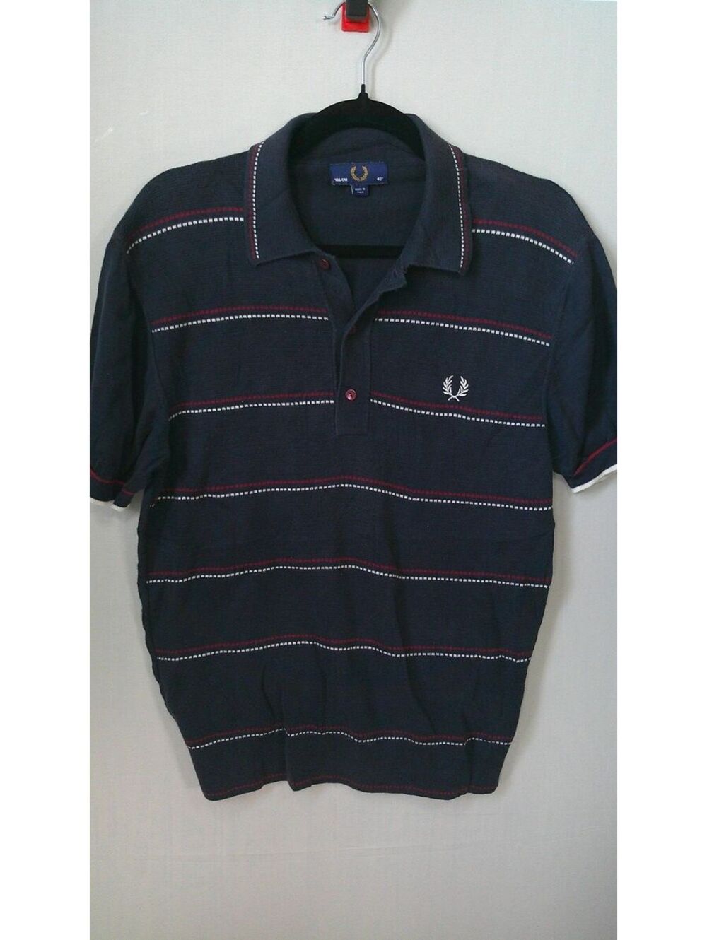 Vintage Fred Perry Navy Blue Knit Polo Shirt Made in Italy -
